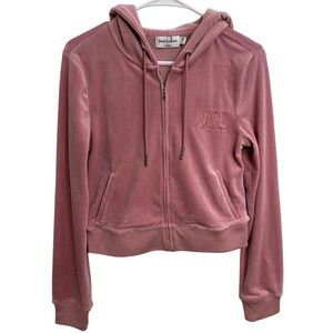 Juicy Couture Pink Velour Zip Hoodie Y2K Cropped Zip Up Jacket Small Mallcore